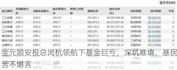 金元顺安投总闵杭领航下基金巨亏，深坑难填，基民苦不堪言