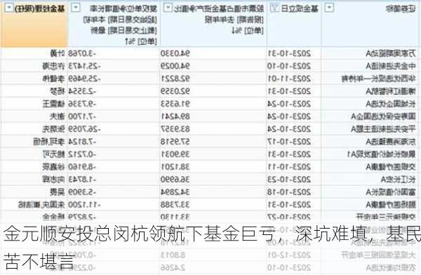 金元顺安投总闵杭领航下基金巨亏，深坑难填，基民苦不堪言