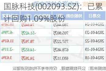 国脉科技(002093.SZ)：已累计回购1.09%股份