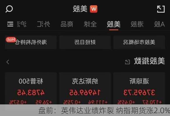 盘前：英伟达业绩炸裂 纳指期货涨2.0%