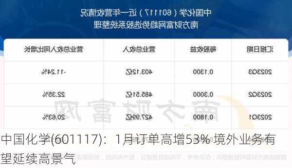 中国化学(601117)：1月订单高增53% 境外业务有望延续高景气