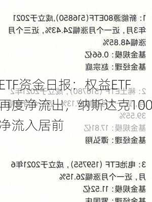 ETF资金日报：权益ETF再度净流出，纳斯达克100净流入居前