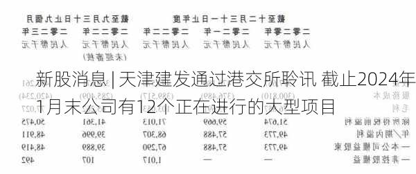 新股消息 | 天津建发通过港交所聆讯 截止2024年1月末公司有12个正在进行的大型项目