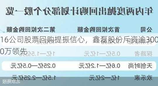 16公司股票回购提振信心，鑫磊股份斥资逾3000万领先