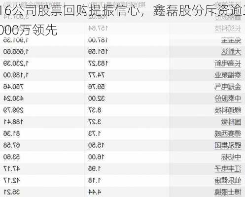 16公司股票回购提振信心，鑫磊股份斥资逾3000万领先