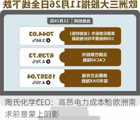 陶氏化学CEO：高昂电力成本给欧洲需求前景蒙上阴影