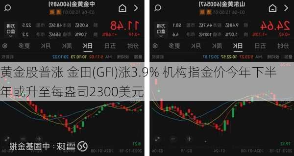 黄金股普涨 金田(GFI)涨3.9% 机构指金价今年下半年或升至每盎司2300美元