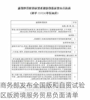 商务部发布全国版和自贸试验区版跨境服务贸易负面清单