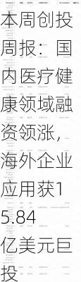 本周创投周报：国内医疗健康领域融资领涨，海外企业应用获15.84亿美元巨投