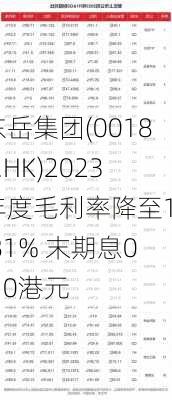 东岳集团(00189.HK)2023年度毛利率降至16.81% 末期息0.10港元