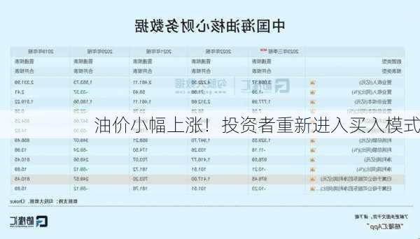 油价小幅上涨！投资者重新进入买入模式