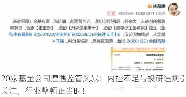 20家基金公司遭遇监管风暴：内控不足与投研违规引关注，行业整顿正当时！