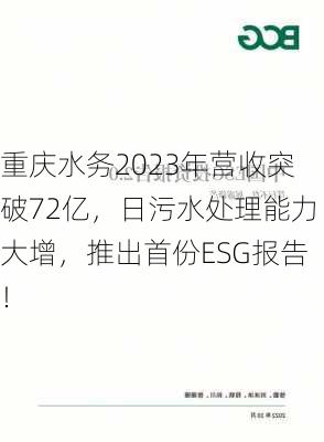 重庆水务2023年营收突破72亿，日污水处理能力大增，推出首份ESG报告！