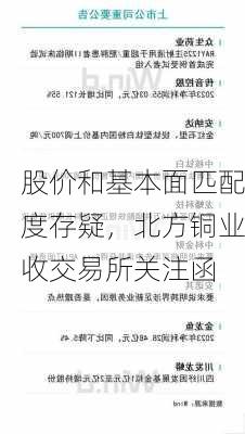 股价和基本面匹配度存疑，北方铜业收交易所关注函