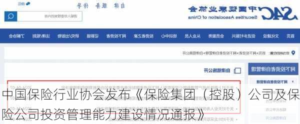 中国保险行业协会发布《保险集团（控股）公司及保险公司投资管理能力建设情况通报》