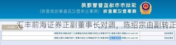 汇丰前海证券正副董事长对调，陈绍宗由副转正