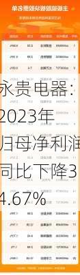 永贵电器：2023年归母净利润同比下降34.67%