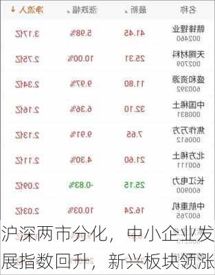 沪深两市分化，中小企业发展指数回升，新兴板块领涨