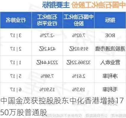 中国金茂获控股股东中化香港增持1750万股普通股