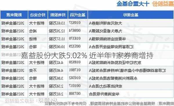 嘉益股份大跌5.02% 近半年1家券商增持