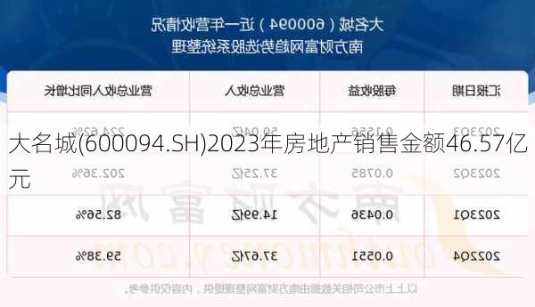 大名城(600094.SH)2023年房地产销售金额46.57亿元