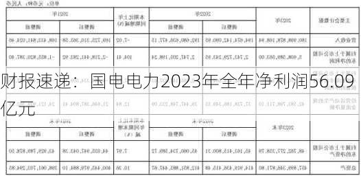 财报速递：国电电力2023年全年净利润56.09亿元