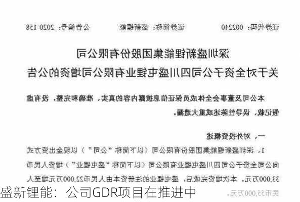 盛新锂能：公司GDR项目在推进中