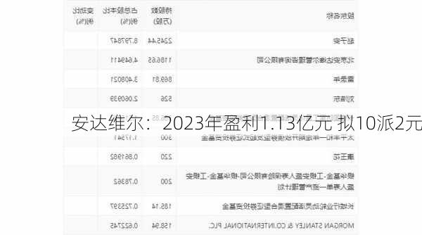 安达维尔：2023年盈利1.13亿元 拟10派2元