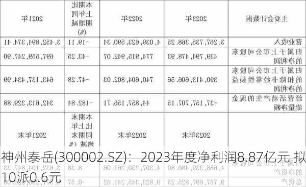 神州泰岳(300002.SZ)：2023年度净利润8.87亿元 拟10派0.6元