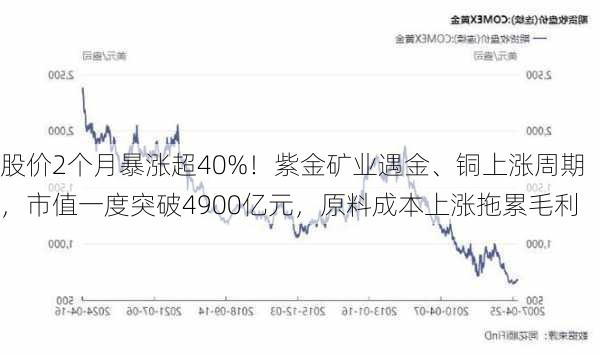 股价2个月暴涨超40%！紫金矿业遇金、铜上涨周期，市值一度突破4900亿元，原料成本上涨拖累毛利