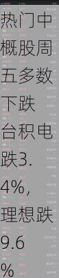 热门中概股周五多数下跌 台积电跌3.4%，理想跌9.6%