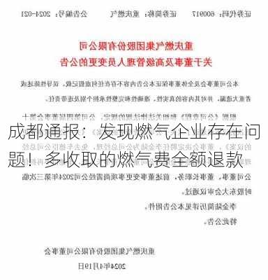 成都通报：发现燃气企业存在问题！多收取的燃气费全额退款