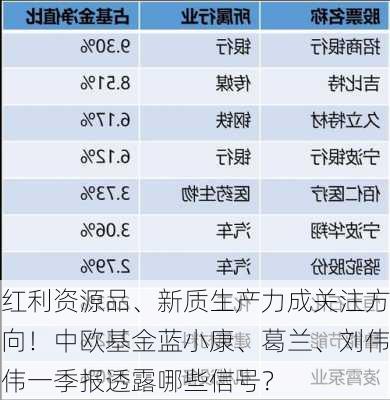 红利资源品、新质生产力成关注方向！中欧基金蓝小康、葛兰、刘伟伟一季报透露哪些信号？