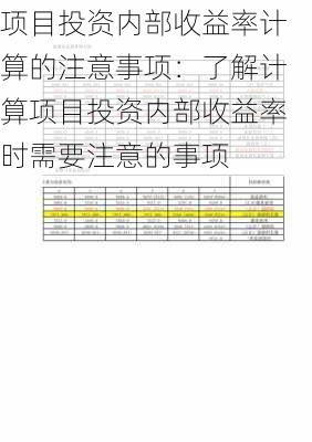 项目投资内部收益率计算的注意事项：了解计算项目投资内部收益率时需要注意的事项