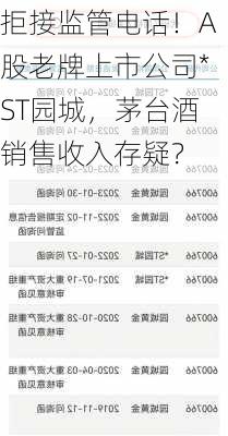 拒接监管电话！A股老牌上市公司*ST园城，茅台酒销售收入存疑？