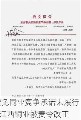 避免同业竞争承诺未履行    江西铜业被责令改正