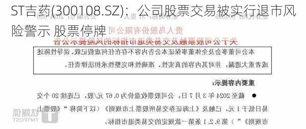 ST吉药(300108.SZ)：公司股票交易被实行退市风险警示 股票停牌