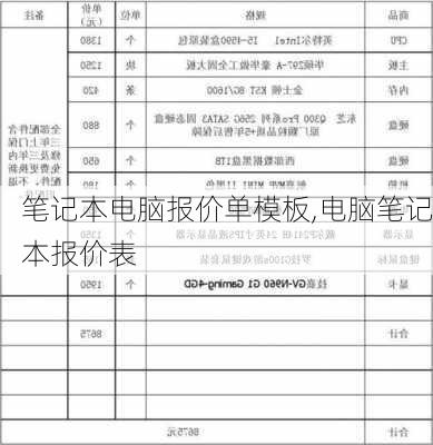 笔记本电脑报价单模板,电脑笔记本报价表