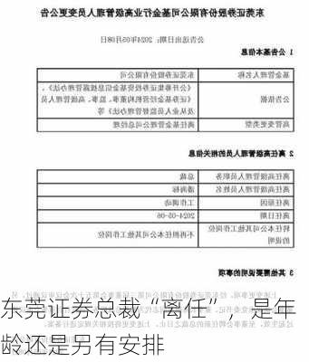 东莞证券总裁“离任”，是年龄还是另有安排