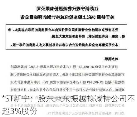 *ST新宁：股东京东振越拟减持公司不超3%股份