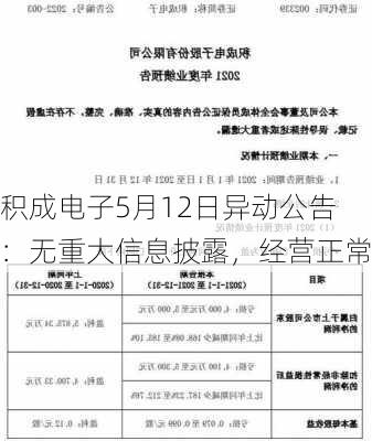 积成电子5月12日异动公告：无重大信息披露，经营正常