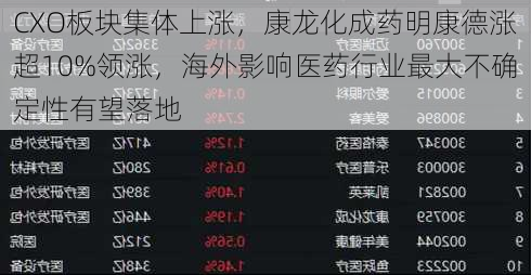 CXO板块集体上涨，康龙化成药明康德涨超10%领涨，海外影响医药行业最大不确定性有望落地