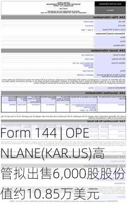 Form 144 | OPENLANE(KAR.US)高管拟出售6,000股股份，价值约10.85万美元