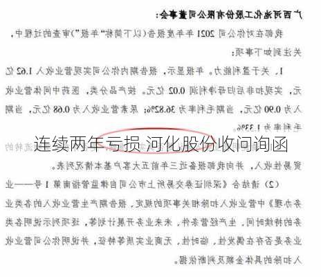 连续两年亏损 河化股份收问询函