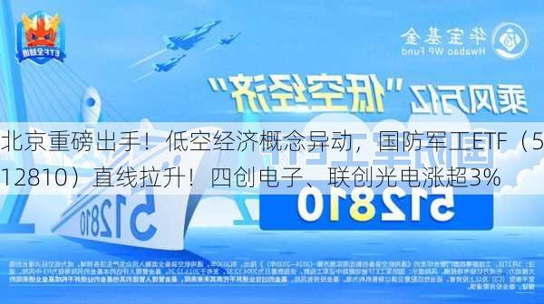 北京重磅出手！低空经济概念异动，国防军工ETF（512810）直线拉升！四创电子、联创光电涨超3%