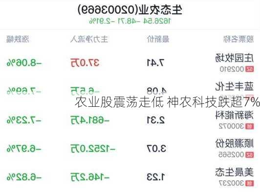 农业股震荡走低 神农科技跌超7%