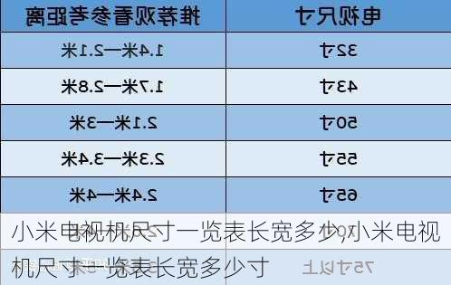 小米电视机尺寸一览表长宽多少,小米电视机尺寸一览表长宽多少寸