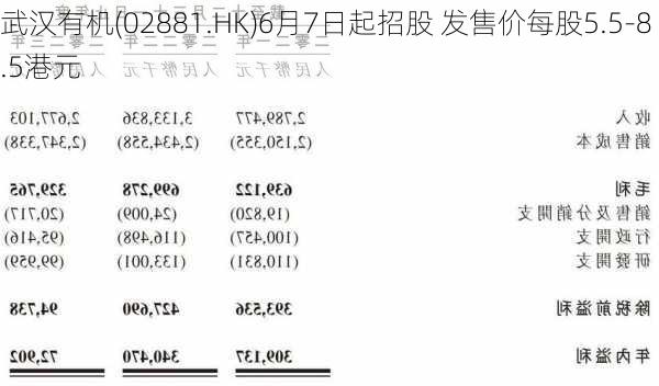 武汉有机(02881.HK)6月7日起招股 发售价每股5.5-8.5港元