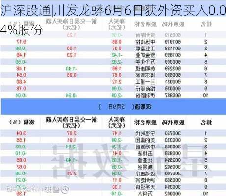 沪深股通|川发龙蟒6月6日获外资买入0.04%股份