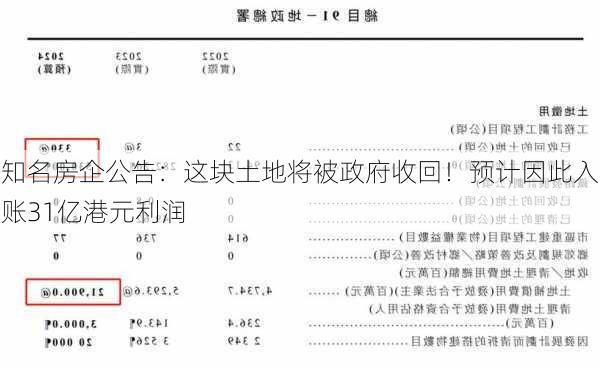 知名房企公告：这块土地将被政府收回！预计因此入账31亿港元利润